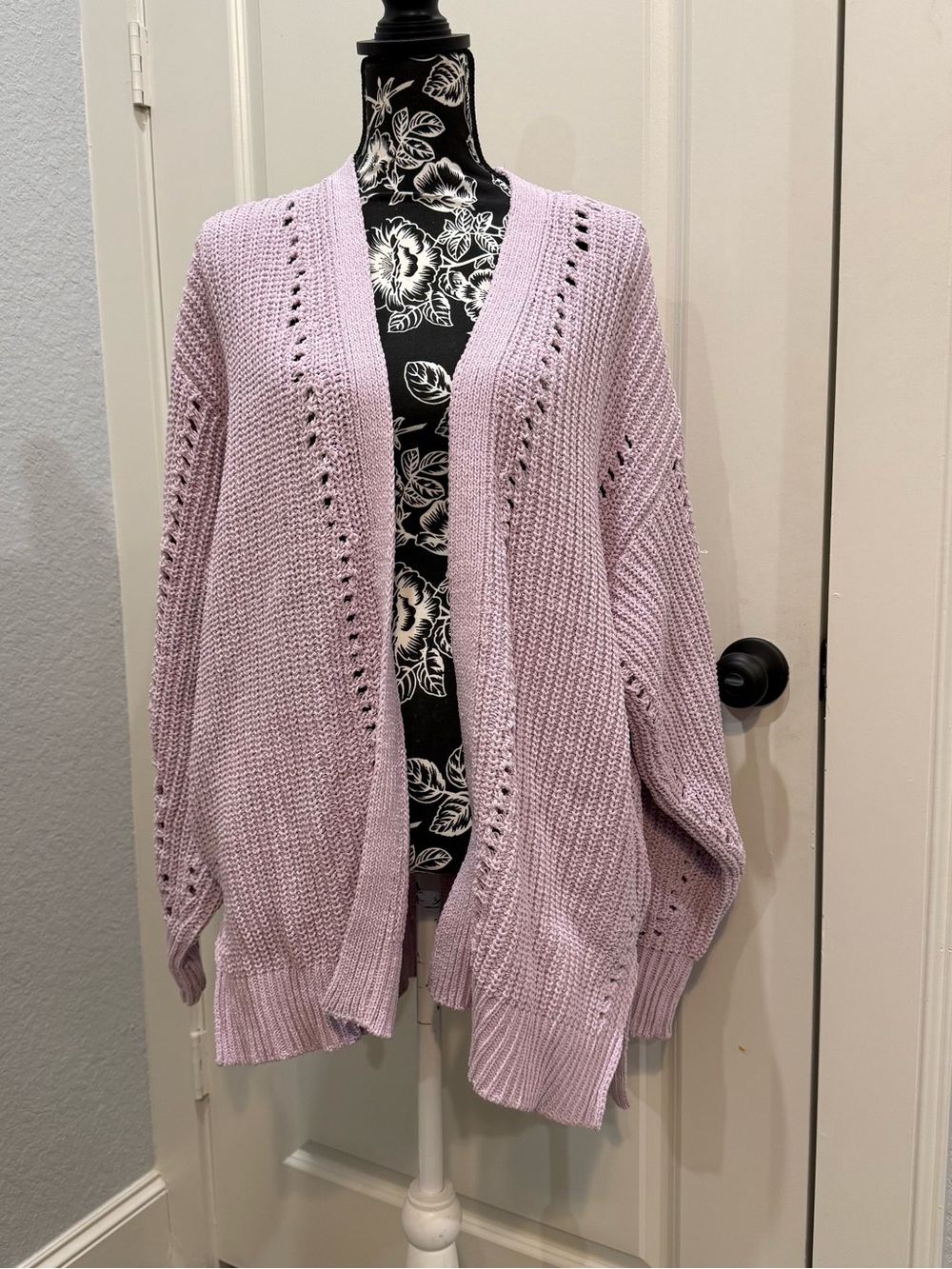 Open-Front Lavender Knit Cardigan Sweater for Women